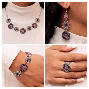Paparazzi Jewelry Set Silver Purple Necklace Earrings Bracelet Ring New